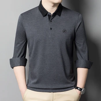 Мужские рубашки поло с вышивкой из кашемира Minglu, роскошные однотонные деловые повседневные футболки для гольфа, весна-осень, мужские футболки для гольфа 21