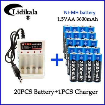 Аккумуляторная Батарея 2023New Tag AA Battery 3600 мАч AA 1.5 V. Перезаряжаемая Новая Alcalinas Drummey + 1шт 4-элементное Зарядное Устройство