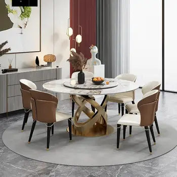 Итальянский Мягкий Роскошный Обеденный стол Rock Board Поворотный стол Современная Простая Бытовая мебель для кухонного стола и стула