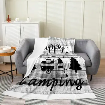 Плюшевое одеяло для кемпинга, всесезонное одеяло для кемпинга, Деревенское деревянное черное фланелевое флисовое одеяло, подарок для 18