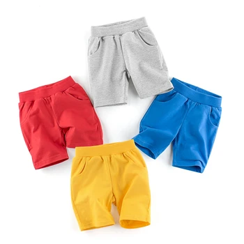 Детские летние повседневные однотонные шорты для мальчиков, детские повседневные пляжные шорты из хлопка и льна ярких цветов, Дышащие Мягкие короткие брюки