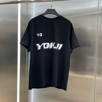 Летняя Футболка с круглым вырезом и коротким рукавом Yamamoto Yohji Y-3 Контрастного Цвета С буквенным принтом, Мужская Простая Свободная Рубашка Y3 2