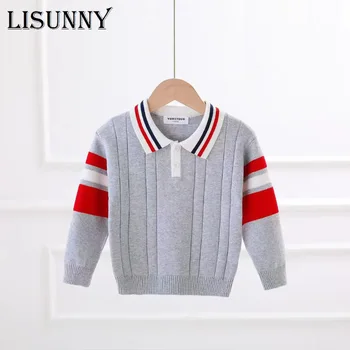 2023 Осенне-зимний детский свитер для мальчиков, свитер с отложным воротником, детский пуловер, детский полосатый джемпер, одежда для малышей от 2 до 7 лет 9