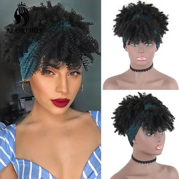 Alororo Afro Puff Короткая Кудрявая повязка на голову, Синтетический Парик для черных женщин, Тюрбан, парики из каштановых волос 8