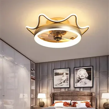 Современный золотой потолочный вентилятор со светом Интеллектуальный светодиодный потолочный светильник для детей С дистанционным управлением с регулируемой яркостью Для роскошных светильников в гостиной