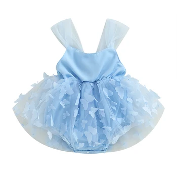 Принцесса 0-18 м для новорожденных девочек, милое платье-комбинезон без рукавов, Бабочка, тюль, сетчатая пачка в стиле пэчворк, комбинезоны, Летняя одежда 9