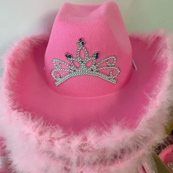 2023 Новая розовая шляпа для празднования Дня рождения с широкими полями Аксессуары для костюмов Праздничная шляпа в европейском стиле с блестками