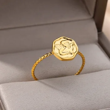 Кольца-ангелы из нержавеющей стали для женщин Золотого цвета, открытое регулируемое кольцо, подарок на палец для женской вечеринки, тренд 2023, Бесплатная доставка 3