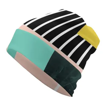 Вязаная шапка с абстрактным цветным блоком, вязаная шапка с принтом в полоску, вязаная шапка для взрослых унисекс, винтажные теплые мягкие шапки-бини, осенне-зимние шапки в стиле хиппи 4