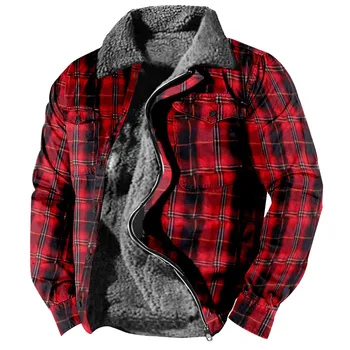 2023, Зимняя флисовая клетчатая Фланелевая рубашка, куртка для мужчин, Повседневная хлопковая куртка на пуговицах, Утепленное Теплое Весеннее рабочее пальто, Верхняя одежда Шерпа 5