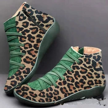 2022 Зимние повседневные ботинки на танкетке с леопардовым принтом, ботинки на плоской подошве, теплая женская обувь 21