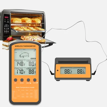 Цифровой термометр для мяса с двойным зондом для барбекю, беспроводной для мяса, воды, пищи, печи для барбекю, приготовления молока, кухонного таймера, сигнализации температуры 20