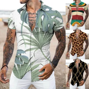 Men's Fashion Printed Shirt Hawaiian Casual Short Sleeve Button Up Shirt Camisas Para Hombre  рубашка с коротким рукавом