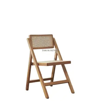 Обеденные стулья из массива дерева, обеденные стулья из ротанга, плетение спинки и подушки сиденья, складная рама, полировка закругленных углов 7