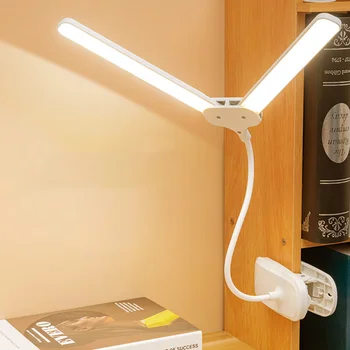 Светодиодная клипсовая лампа Перезаряжаемая Лампа Настольная Лампа с двойной головкой Гибкая USB-Клипсовая лампа для зарядки 