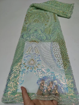 N2024 Африканская вышивка пайетками Высокого качества С великолепным бисерным узором Сетчатая ткань Французский тюль Сетчатая ткань для шитья платья своими руками 21