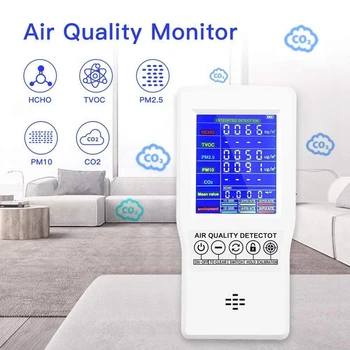 Монитор качества воздуха Тестер качества воздуха на CO2 Формальдегид (HCHO) TVOC PM2.5/PM10 Многофункциональный Кондиционер 14