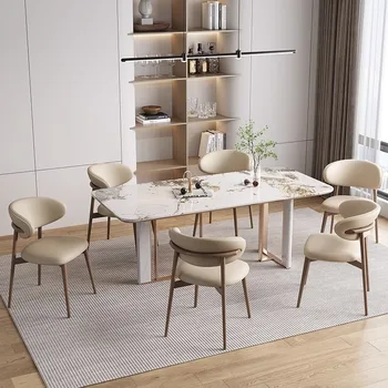 Кожаные Деревянные обеденные стулья Минималистичный дизайн дома, Обеденные стулья Nordic Relaxing Sillas De Comedor Предметы домашнего обихода WZ50DC 8