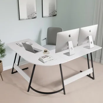 Письменный стол для домашнего офиса Современный компьютерный стол L-образной формы Белая офисная мебель