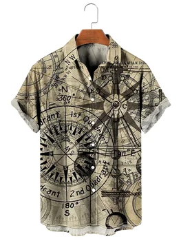 Мужские рубашки с парусным компасом 2023, летние модные гавайские рубашки с коротким рукавом, мужская винтажная уличная рубашка для мужчин, верхняя мужская одежда 7