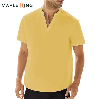 Летняя гавайская рубашка для мужчин, свободная блузка, винтажный праздничный пуловер с коротким рукавом и V-образным вырезом, пляжные рубашки, мужские элегантные топы-сорочки 13