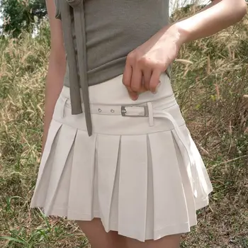 STSVZORR Лето 2023 Женская стильная однотонная плиссированная юбка Y2K с поясом, облегающая мини-юбка