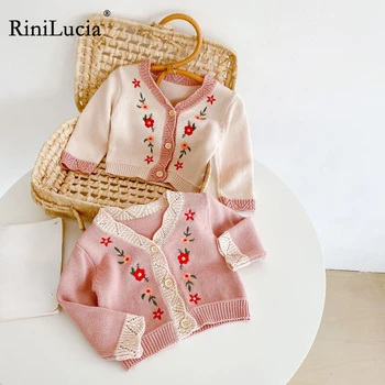 RiniLucia Sweet Toddler Стоимость свитера для девочек 2023 Осень Зима Кардиган с длинным рукавом и цветочной вышивкой, топы, одежда для девочек 10