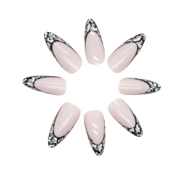 Светло-розовые с леопардовым принтом накладные ногти, защищающие от сколов, пятен, накладные ногти для покупок, путешествий, свиданий 14