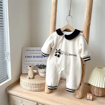 Новинка осени 2023 года Для маленьких мальчиков С длинными рукавами, 3D Панда, Питер Пэн, одежда с воротником, детские комбинезоны для новорожденных в японском стиле 11