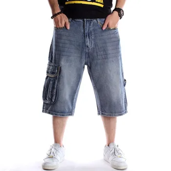 Мужские шорты Y2K с множеством карманов, большие размеры 30-46, мешковатые джинсовые брюки в стиле хип-хоп, свободные брюки до икр, летняя уличная одежда 13