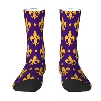 Фиолетово-золотые носки Louisiana NOLA Fleur De Lis, мужские и женские чулки из полиэстера, настраиваемый дизайн 8