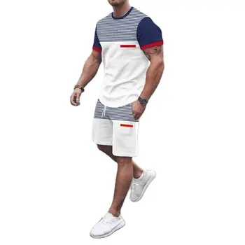 Летняя мужская спортивная одежда из двух частей, однотонная футболка, шорты, повседневный спортивный костюм для бега, модный костюм, уличная одежда большого размера 14
