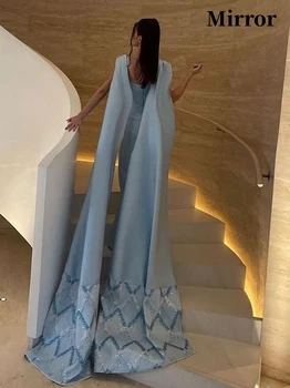Зеркальное платье, элегантное винтажное небесно-голубое платье в пол с блестками, бальное платье для торжественного случая, платье для выпускного вечера, вечерние платья для вечеринок 2