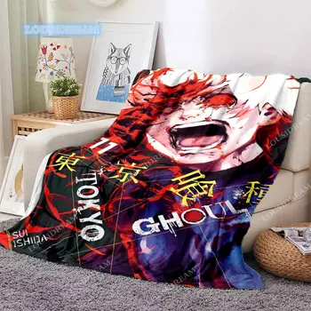 Персонаж фильма Токийский Гуль набрасывает одеяло из мягкого льна, Тонкое одеяло, покрывало для дивана, простыня, украшение дома 19