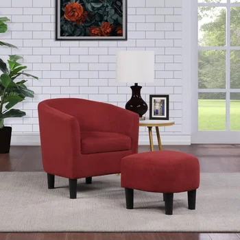 Присаживайтесь, акцентное кресло с пуфиком, красная микрофибра, Мебель для гостиной, Кресло для гостиной, удобное, простое и современное 7