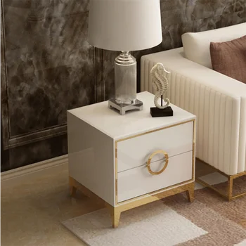 Роскошные прикроватные тумбочки, Прикроватный столик с 2 ящиками из массива Дерева, Минималистичный Современный шкаф для хранения мебели для спальни, Белый, черный XY50BT 19