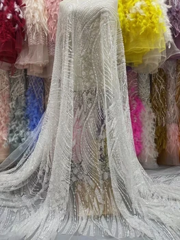 Роскошная африканская свадебная кружевная ткань из тяжелого бисера 2023 года, высококачественная нигерийская ткань из французского тюля с пайетками для вечернего платья 1