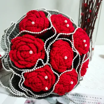 Роза ручной работы Ручной работы, обернутая шерстяной нитью, крючок для плетения цветов, свадебные подарки для лучших друзей 21