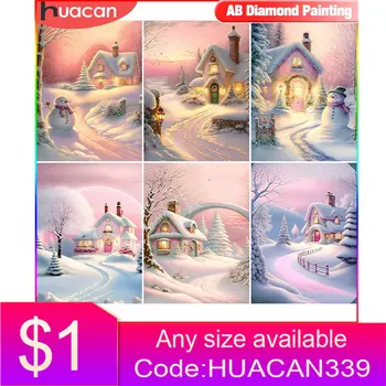HUACAN DIY Алмазная мозаика Снеговик Дом Картина Пейзаж Вышивка Рождественское украшение Декор стен гостиной 1