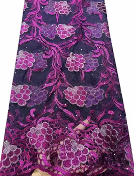 Пурпурные Высококачественные Нигерийские кружевные ткани 2023 С камнями, Африканская Французская Сетчатая Кружевная ткань, Вышитый Тюль, Сетчатое кружево SY210 18