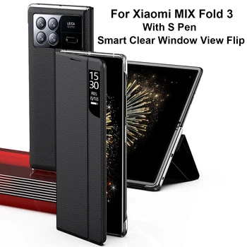 с S Pen для Xiaomi MIX Fold 3 Case Smart Clear Window View Откидная крышка телефона для MIX Fold 3 Кожаные чехлы Стоят роскошно 13