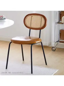 Домашний обеденный стул со спинкой, Средневековый Сетчатый Красный Ins, стул для макияжа, журнальный светильник, роскошный Ресторанный стол из массива дерева и ротанга 1