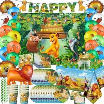 Украшения для дня рождения короля Льва, тема Simba, Одноразовая посуда, чашка, верх для торта, фон для душа ребенка, принадлежности для детских вечеринок 17