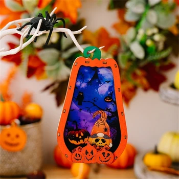 Жуткие Деревянные украшения на Хэллоуин, Висячие знаки с Тыквенным черепом, детская игрушка 6