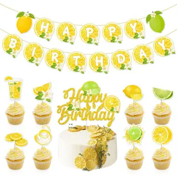 Желто-белое лимонное украшение для вечеринки, Лимонный баннер с Днем рождения, воздушные шары для детей, летние топперы для лимонных тортов, принадлежности для душа ребенка 1
