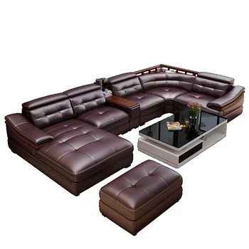 кожаный диван U-образной формы из кожи в форме головы, простая современная гостиная, кожаный угловой диван для большой семьи, комбинация диванов 7