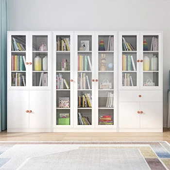 Белый современный книжный шкаф для хранения книг, промышленный минималистичный стеллаж для хранения книг с дверцами Boekenrek Nordic Furniture XY50BC 7