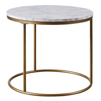 Круглый приставной столик с открытым основанием и столешницей из искусственного белого мрамора, белый /латунь 8
