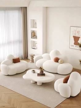 Облака одноместный и трехместный диван-чайный столик в сочетании с кремовой шерстью wind lambs двухместный дизайнерский домашний диван для гостиной clouds 6