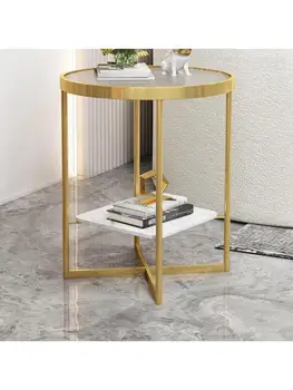 Скандинавский маленький журнальный столик Простой современный креативный стеклянный угловой столик для хранения каменных плит Небольшой круглый столик для освещения гостиной 6